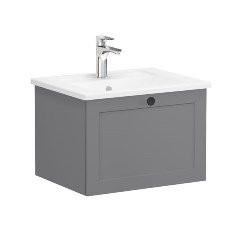 Vitra Root Classic 68773 Lavabo Dolabı, Tek Çekmeceli, 60 Cm, Mat Gri, Köşeli Lavabolu